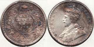 1912 George V ~ 1 Rupee Silver ~ Extra Fine toned  