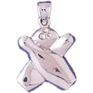  14kt White Gold Bowling Pin And Ball Pendant Jewelry