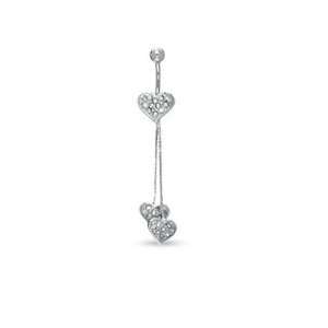  014 Gauge Hearts Belly Button Ring with Cubic Zirconia in 