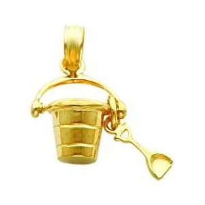  14K Gold 3D Beach Bucket & Shovel Charm Jewelry