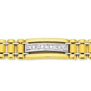   14k Two Tone Gold Classic Trendy 9mm Mens Diamond Bracelet Jewelry