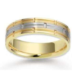    14k Two Tone Gold Stylish Deco Carved Wedding Band Jewelry