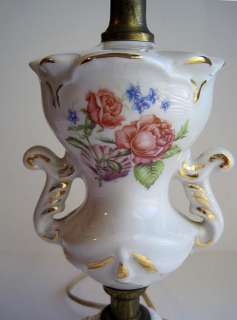   Style 2 Handle Porcelain Urn Table Lamp Cottage Rose Gold Trim  