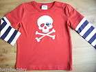 Mini Boden boys applique red pirate / skull and cross bones top NEW 