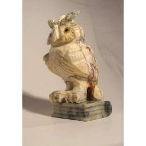   Owl on Books Figurine 4.0h Owl Stone Carving 