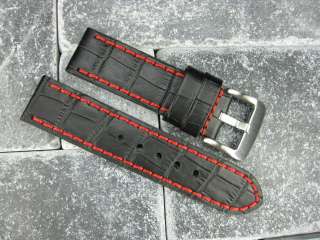 BIG CROCO 22mm LEATHER STRAP Band for PANERAI Red Black  