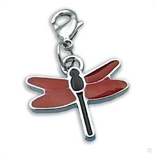   Dragonfly red/silver dangle #8278, bracelet Charm  Phone Charm