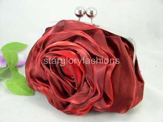 Charming Red/Burgundy Rose Satin Wedding Purse Clutch  