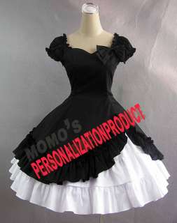   cosplay cute bow knee length black dress white skirt 2pcs  