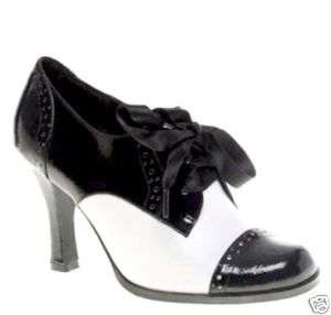NEW BLACK & WHITE PATENT OXFORD BOOTIES LACEUP SHOE 9  