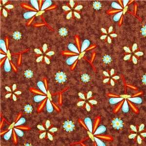  brown fabric with colourful flowers Robert Kaufman Arts 