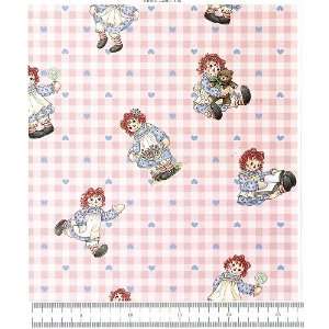  Raggedy Ann Tossed on Pink Gingham Fabric **Only 2 Yds 