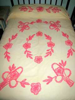   Antique PINK Chenille Popcorn Coverlet Bedspread Full Size  