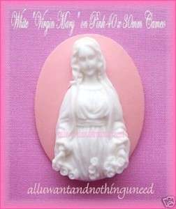 NEW PINK 40 x 30mm 3/D VIRGIN MARY (with LILY) CAMEO  