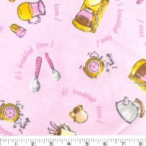  45 Wide Its Breakfast Time   Pink Fabric By The Yard 