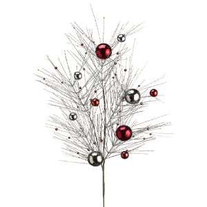  28 Glittered Spike Pine/Shiny Ball Spray Red Silver (Pack 
