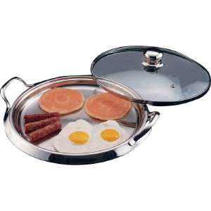 Stainless Steel Cookware Round Griddle Pan w/ Glass Lid  