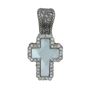 Vintage Clear Rhinestone Cross Concho Magnetic Bail Cowgirl Pendant 