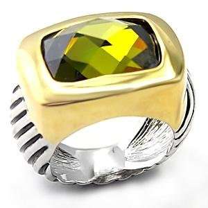  Size 8 Olivine Color Cubic Zirconia Brass Reverse Two Tone 
