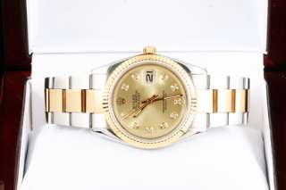 Mens Rolex Two Tone Gold Diamond Dial Datejust Watch  