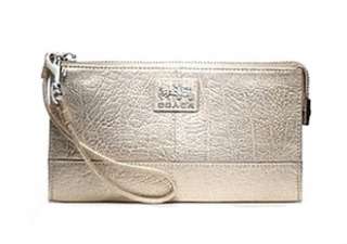   Leather Zippy Clutch Wallet Wrislet Bag 46673 Light Gold Shoes