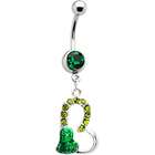 Body Candy Emerald Green Gem Floating Hollow Heart Belly Ring