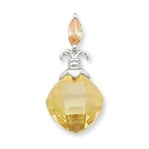  Sterling Silver Small Champagne CZ w/ Canary CZ Pendant 