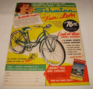 1960 SCHWINN FAIR LADY bicycle ad page  
