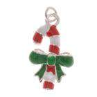 Beadaholique Silver Plated Enamel Charm Christmas Red White Candy Cane 