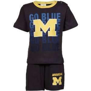 Michigan Wolverines Infant Navy Blue End Zone T shirt & Shorts Set (6 