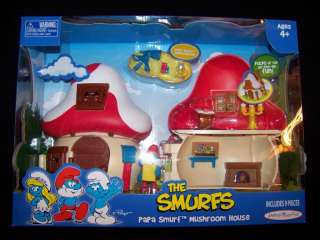 The Smurfs Papa Smurf Mushroom House 2009 Peyo MIB figure playset NEW 