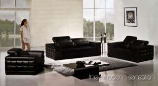 Euro modern leather sofa loveseat chair adjustable headrest set home 