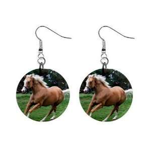  New Palomino Horse 1 Round Button Dangle Earrings Jewelry 