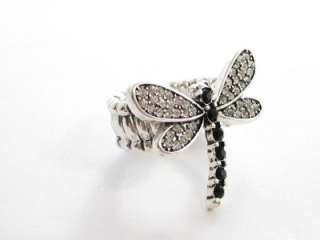 Dragonfly Bug Insect Crystal Stretch Ring Jewelry  