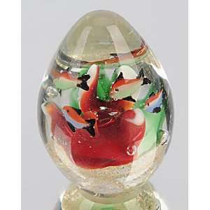   Hand Blown Glass Art   3 Color Mixed Fish Paperweight 