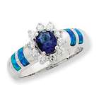 goldia Sterling Silver Created Opal & Blue CZ Ring Size 7