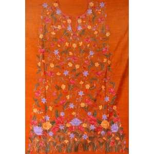  Rust Salwar Kameez Fabric from Kashmir with Floral Ari 