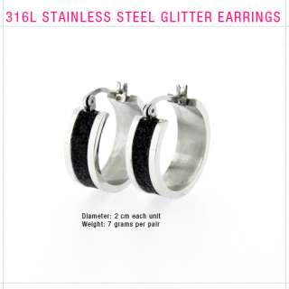   Glitter Round Hoop Huggie 316L Stainless Steel Fashion Earrings  