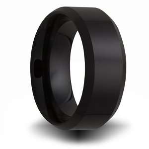    8mm Black Ceramic Pipe Cut Ring with Beveled Edges Jewelry