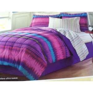  Purple & Blue Tie Dye Queen Comforter Set (8 Piece Bed In 