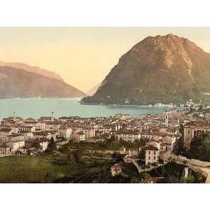 Vintage Travel Poster   Lugano general view Tessin Switzerland 24 X 18