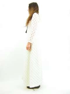   Crochet LACE Scoop Neck Drape BEADED Op Art WEDDING Maxi Dress S/M