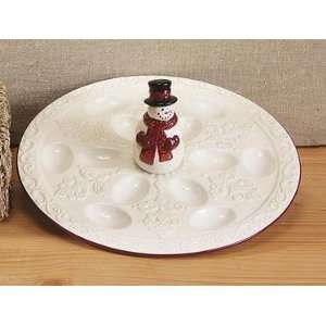  Jolly Winter Holiday Snowman Deviled Egg Plate Platter 
