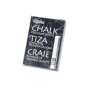  Alpha Nontoxic Low Dust Chalk, White, 12 Sticks/Pack