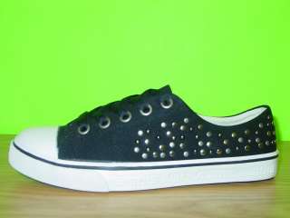   Black White Canvas Stud Sneakers Tennis Shoes Womens 7.5 & 8  