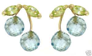   Topaz & Peridot Gemstones Studs 14K Solid Yellow Gold Post Earrings