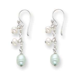   Silver Freshwater Cultured White & Blue Pearl Dangle Earrings Jewelry