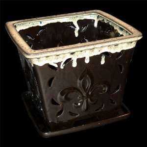  Ceramic Orchid Pot   9 inch   Black Square Coffee Cream 