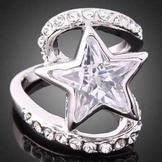 ARINNA Clear Swarovski Crystal Star White Gold GP Ring  