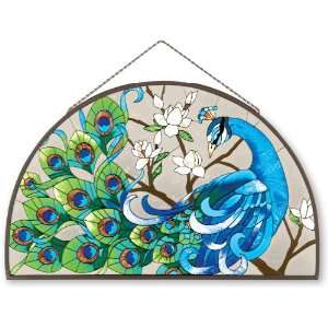   APM301 Peacock Glass Art Panel, 21 1/2 by 13 3/4 Inch